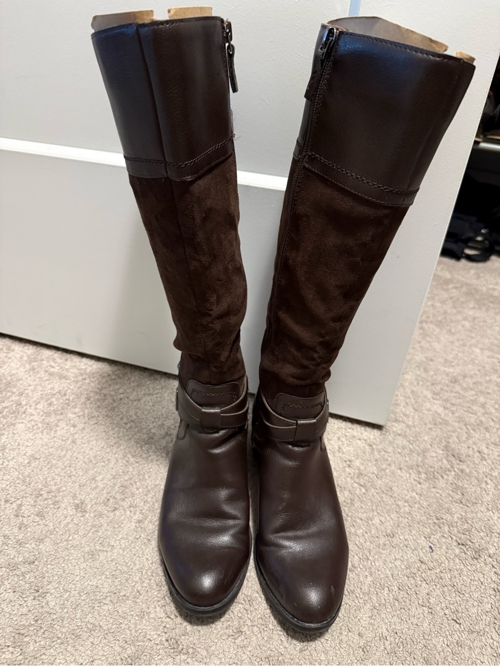 Franco Sarto Women's Tall Brown manmade Leather & Suede Riding Boots